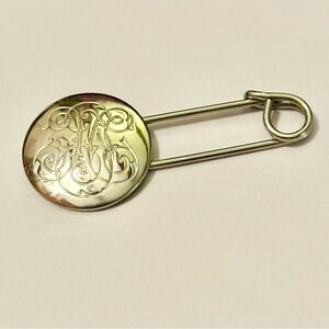 Vintage Silver Monogram Safety Pin Brooch for Skirts Tops Coats